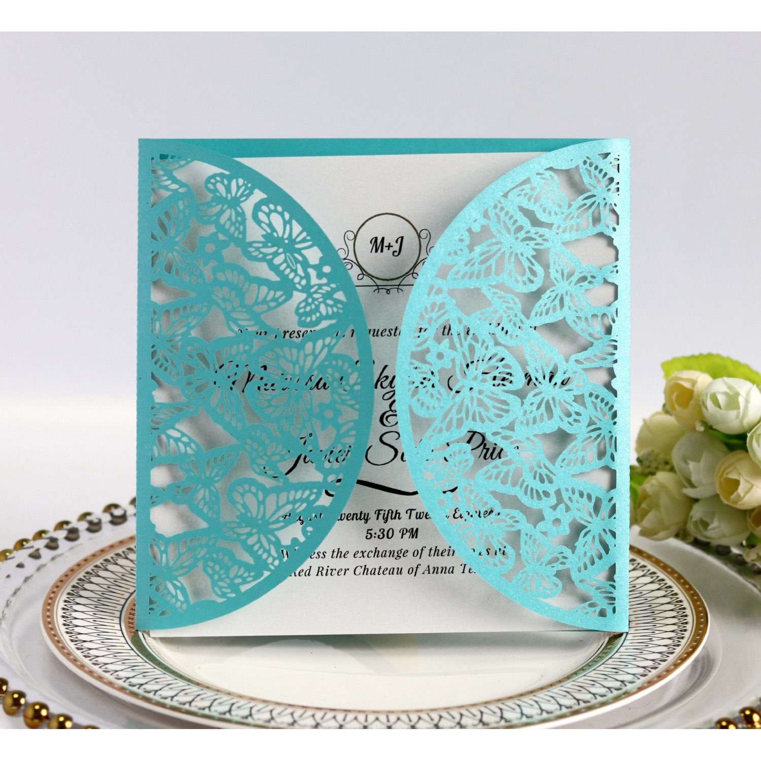 Square Wedding Card Invitation Laser Butterfly Pattern Wholesale 